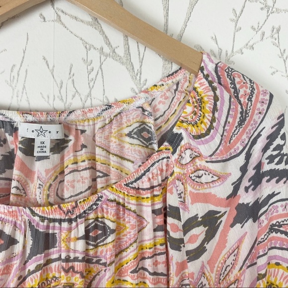 FEVER Bell Sleeve Boho Peasant Blouse Southwest Aztec 1X Lightweight Rayon - Picture 4 of 11